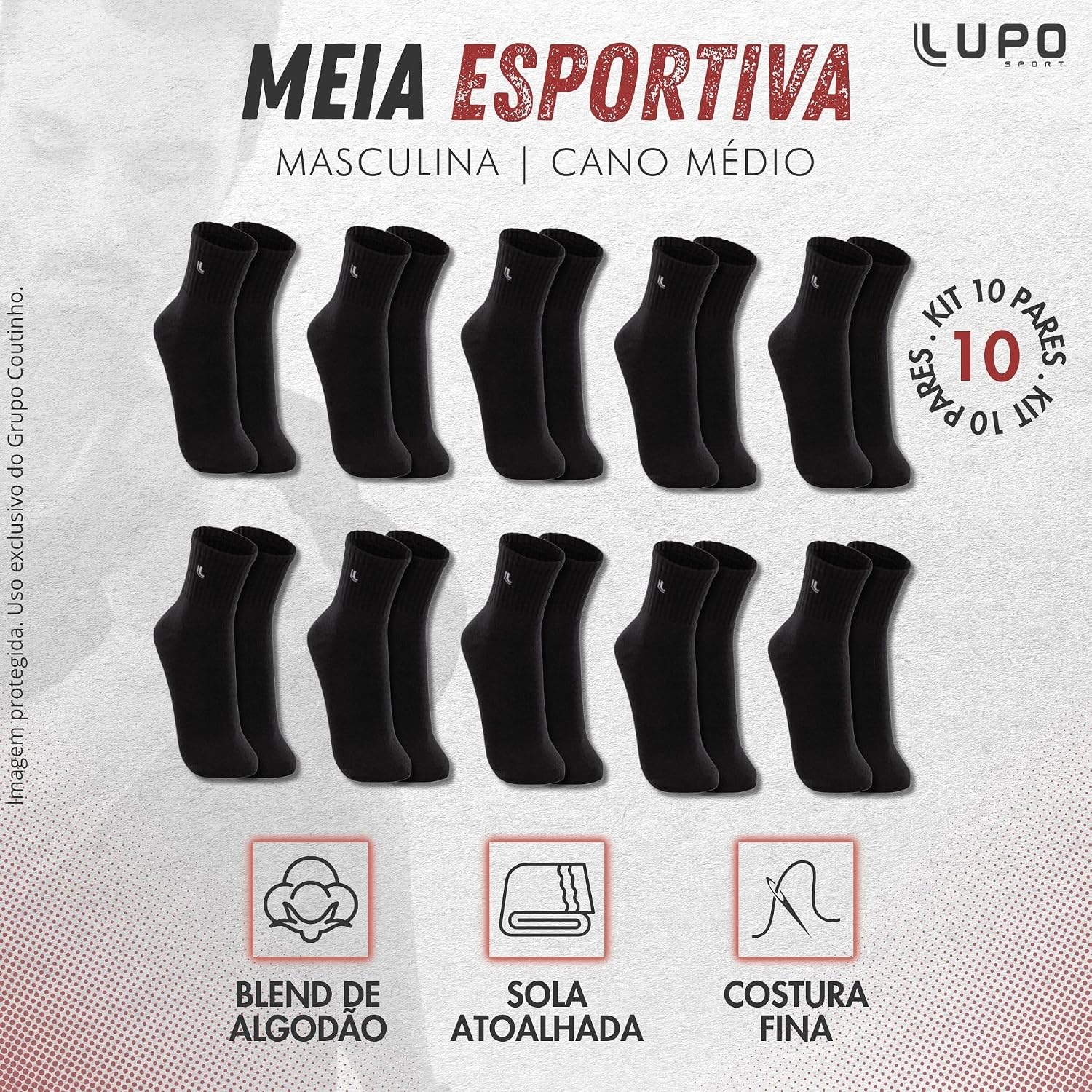 Kit 10 Meia Lupo Cano Médio Academia Esportiva Sola Atoalhada Original