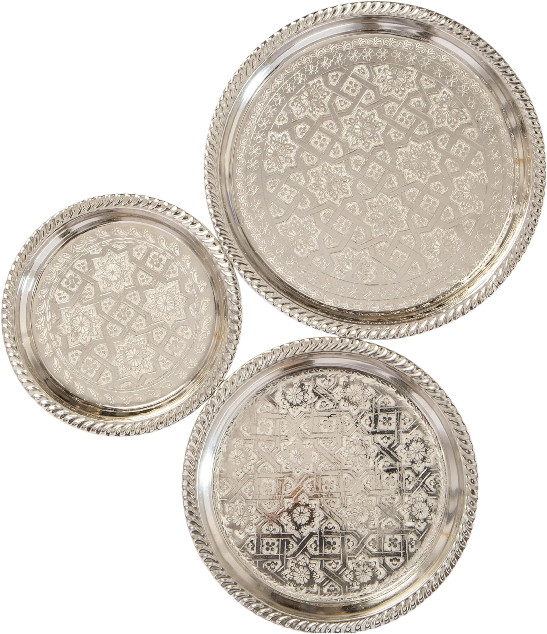 Moroccan Tea Tray Serving Cocktail Silver Handmade Fez Small Or Large Round (13 Inch)