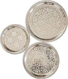 Moroccan Tea Tray Serving Cocktail Silver Fez small Or Large Round (9/11/13/15 Inches) (13 Inches)