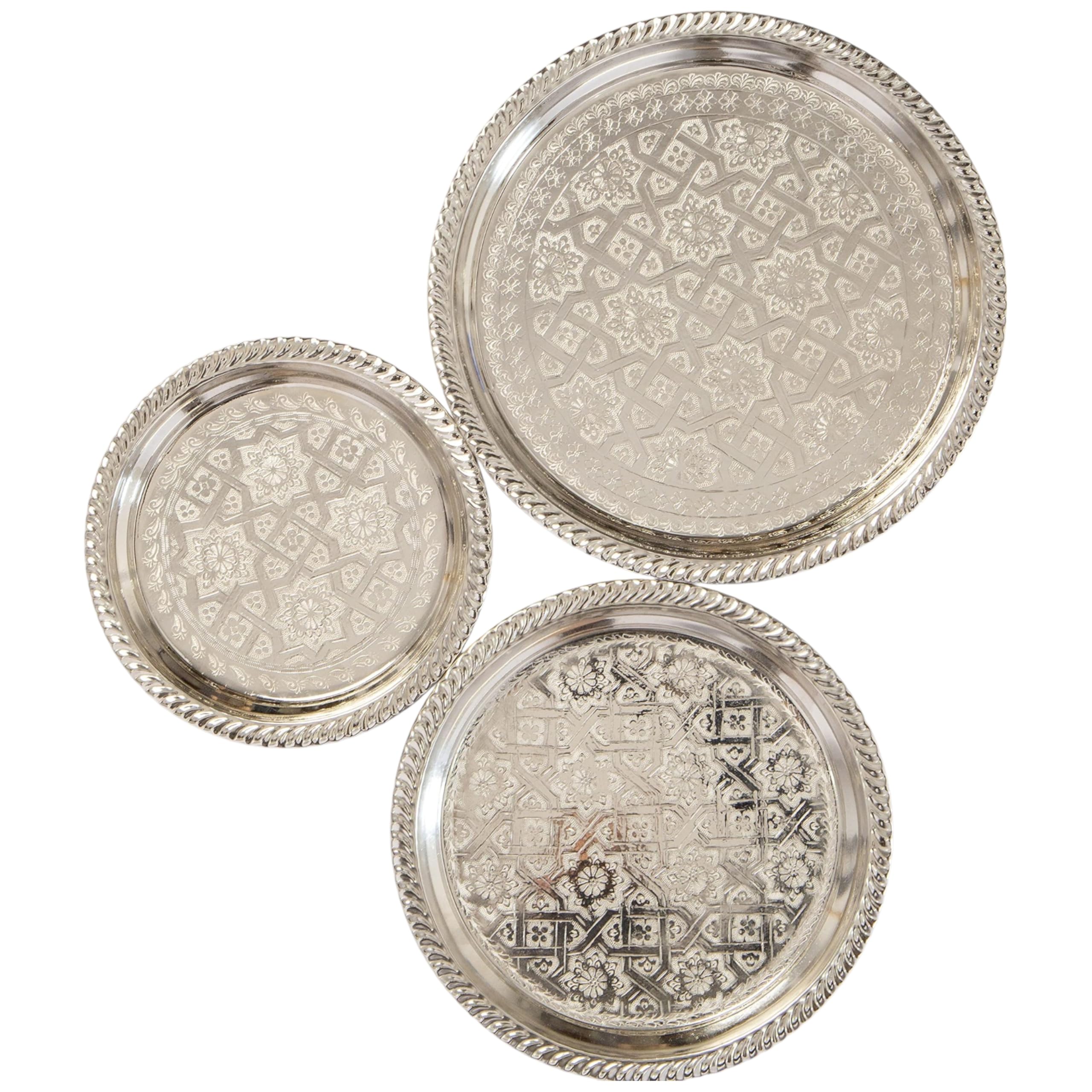 Moroccan Tea Tray Serving Cocktail Silver Handmade Fez Small Or Large Round (13 Inch)