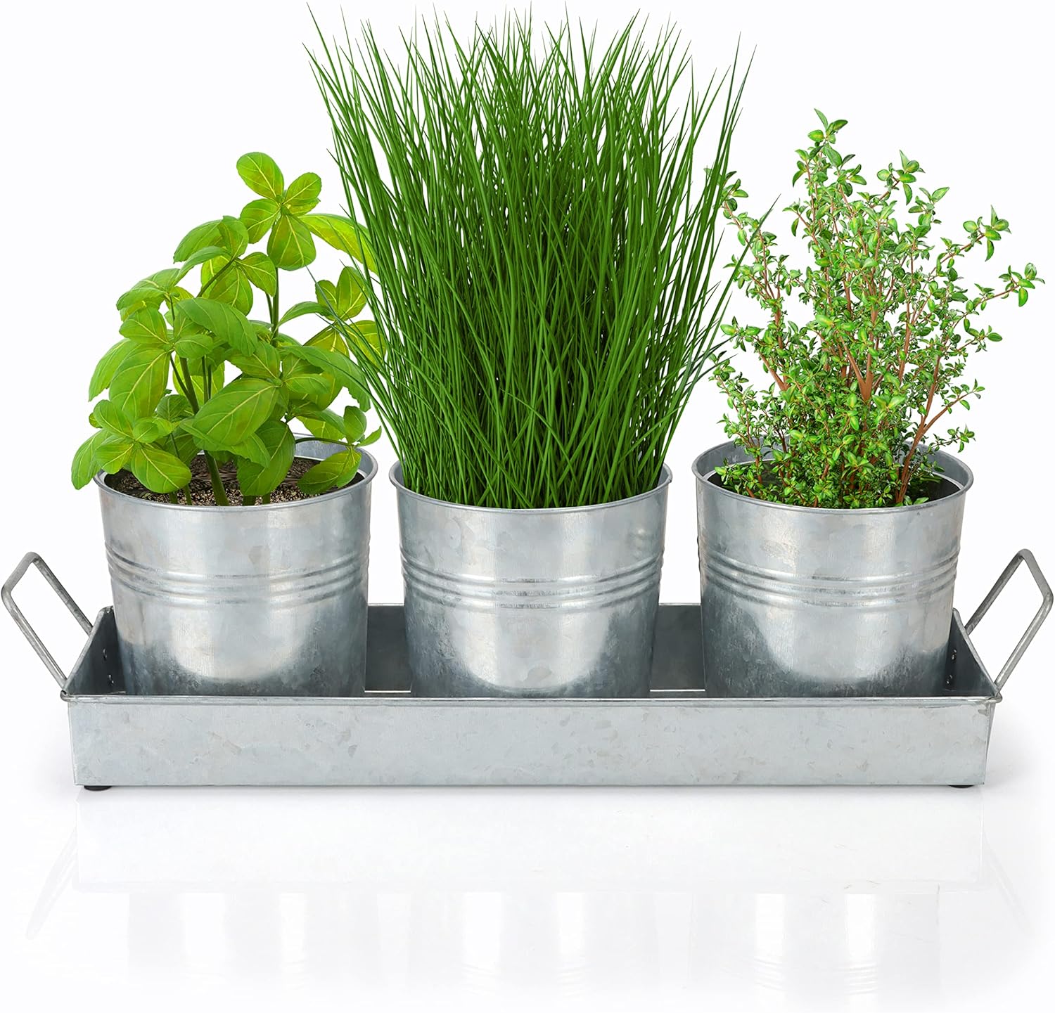 Belle Vous Silver Flower Pots with Tray 3 Vintage Metal Plant Pots