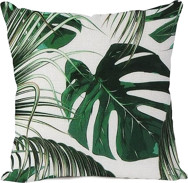 Gearsly Cushion Cover Palm Leaves Jungle Leaf Cotton Linen Throw Pillow Case Standard Square Decorative Home Sofa for Men Women Pillow Cover 18x18Inch
