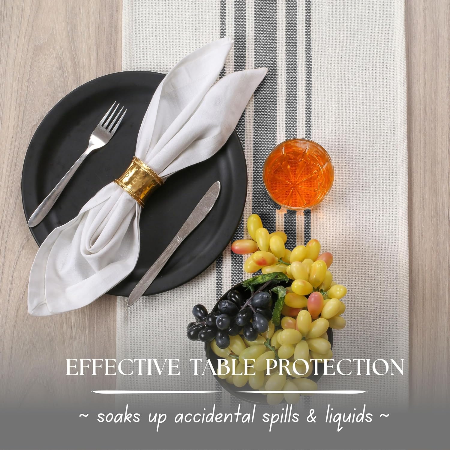 Native Fab Gray Table Runner 108 Inches Long - Boho Stripe Table Cover with Fringes - 100% Cotton, Soft, Tight Weave, Nonslip Tablerunner for Dining, Dresser, Wedding - Grey and White (14x108 inch) image 2