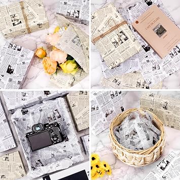 Larcenciel Tissue Paper 100 Sheets, Vintage Newspaper Tissue Paper for Wrapping Gift & Packaging, Newsprint Flower Wrapping Paper, Patterned Gift Tissue Packing Paper for Gift Bag, Craft, DIY, 50x35cm