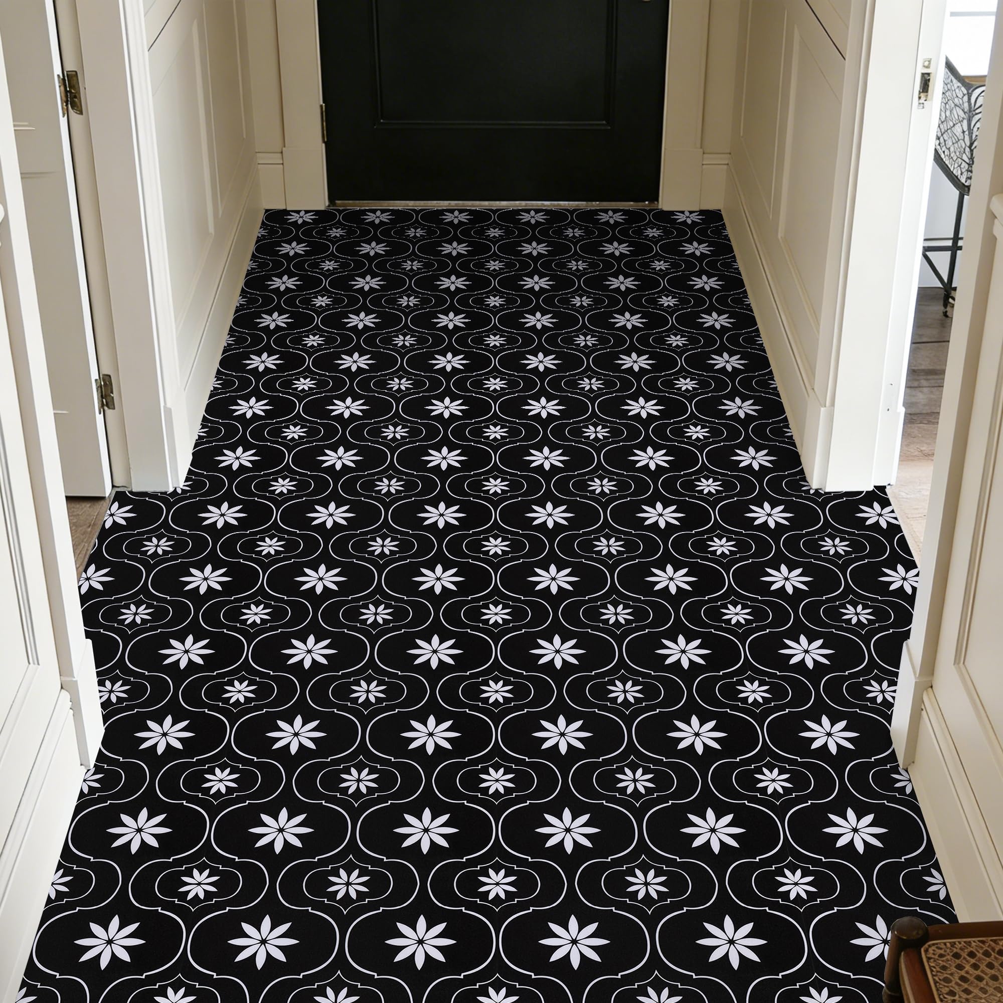 Winylowa rolka podłogowa 40 x 400 cm, odklej i przyklej, czarna, samoprzylepna, wodoodporna osłona podłogowa, łatwa instalacja DIY do kuchni, łazienki, sypialni