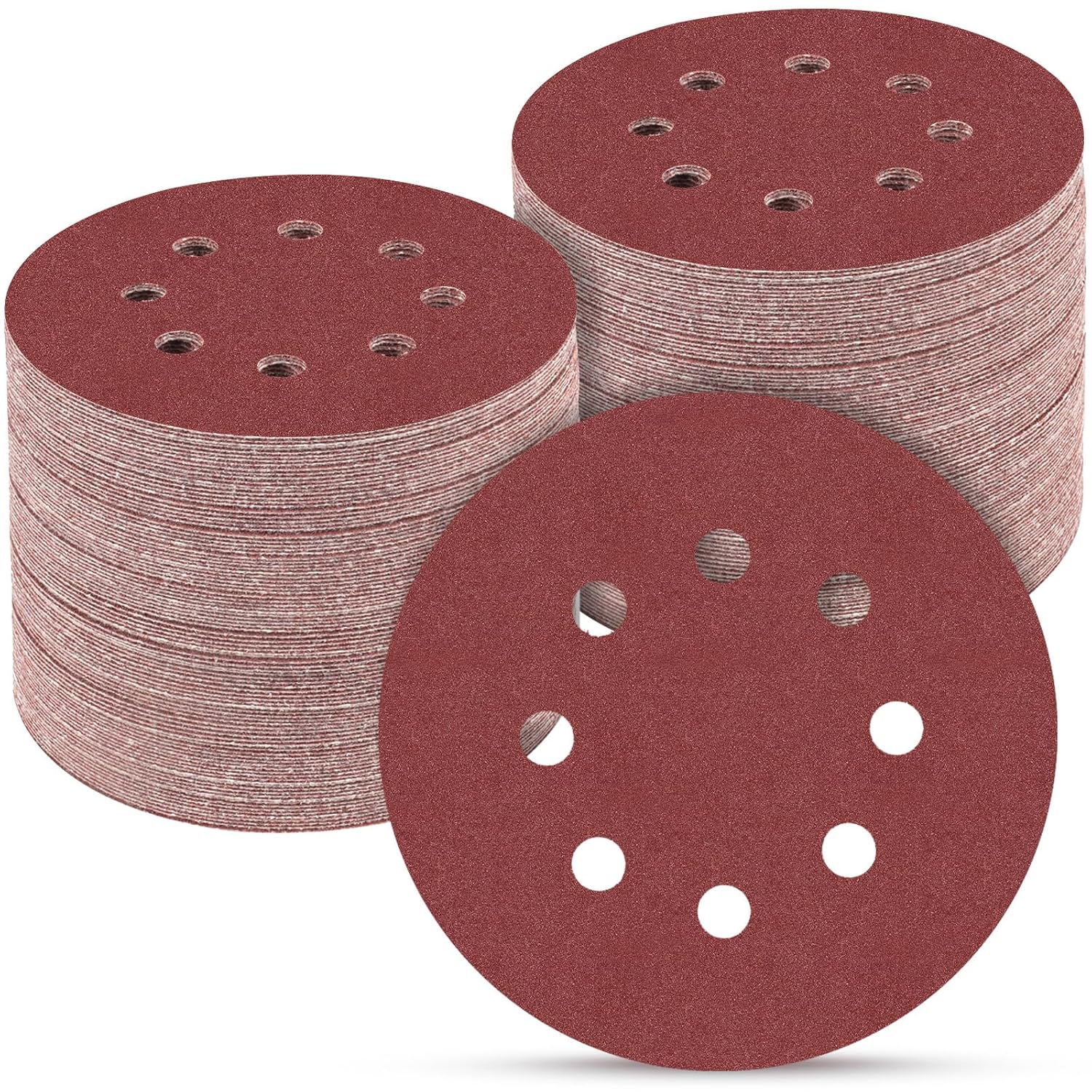 POTUINOM 100 Pack 5 Inch 220 Grit Hook & Loop Sanding Discs for Random Orbital Sander - Durable Aluminum Oxide