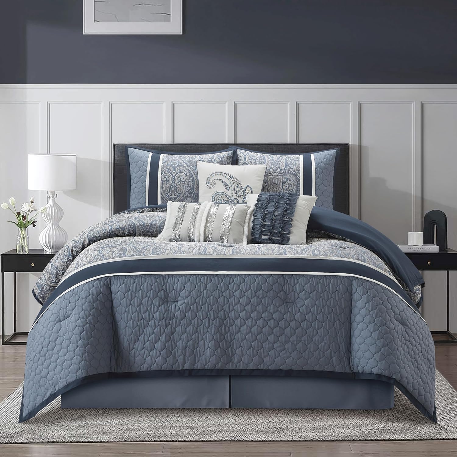 Grand Avenue Navy Paisley Cal King Comforter Set, 7 Piece