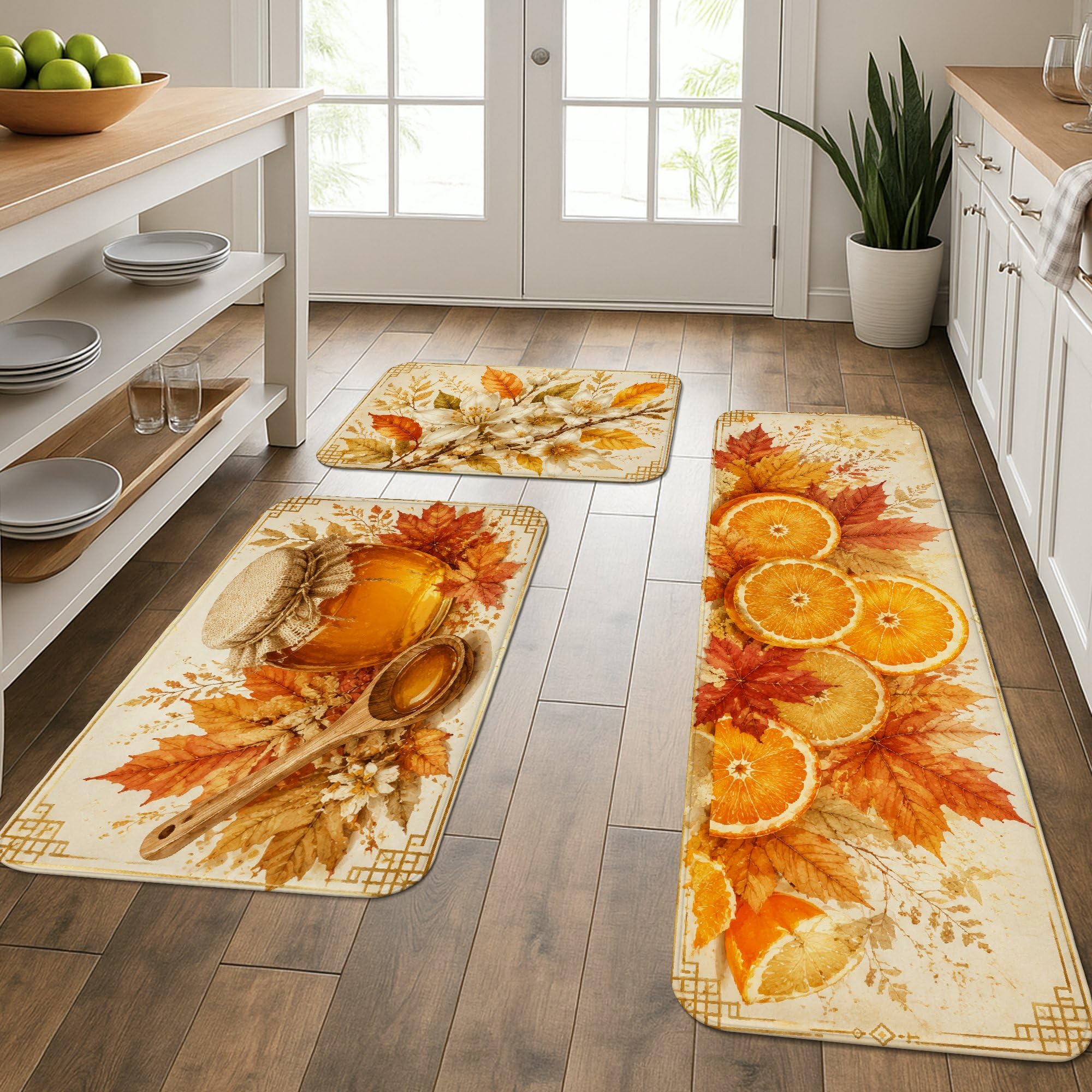 Tapis de cuisine rustiques et tapis de sol rembourré lavable orange