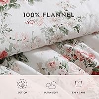 Vista 6 de Laura Ashley - Juego de edredón individual, ropa de cama reversible de franela de algodón cepillado con funda a juego, decoración lujosamente suave