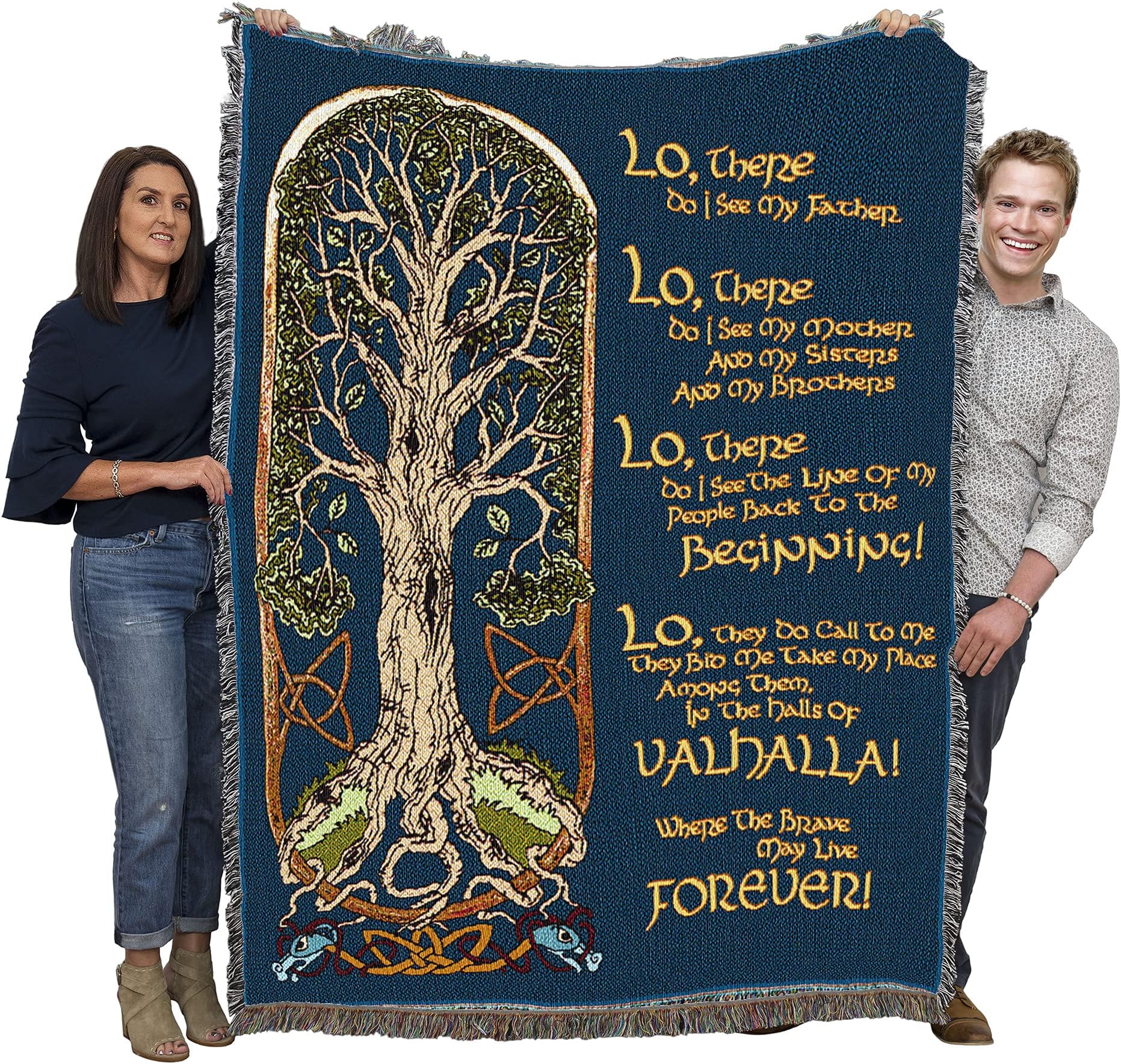 Pure Country Weavers The Viking Prayer Blanket - Tree of Life - Norse Gift Tapestry Throw Woven from Cotton - Made in the USA (72x54)