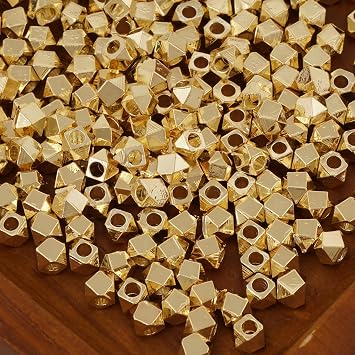 20 Pieces 3mm&4mm 14k Gold Filled Faceted Hexagon Beads Hexagon Charms Spacer Beads Spacer Findings for Bracelet nacklace Making 4 MM