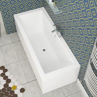 Amaze 1700 x 700mm Designer Double Ended Square Edge Acrylic Bath Straight Bathroom
