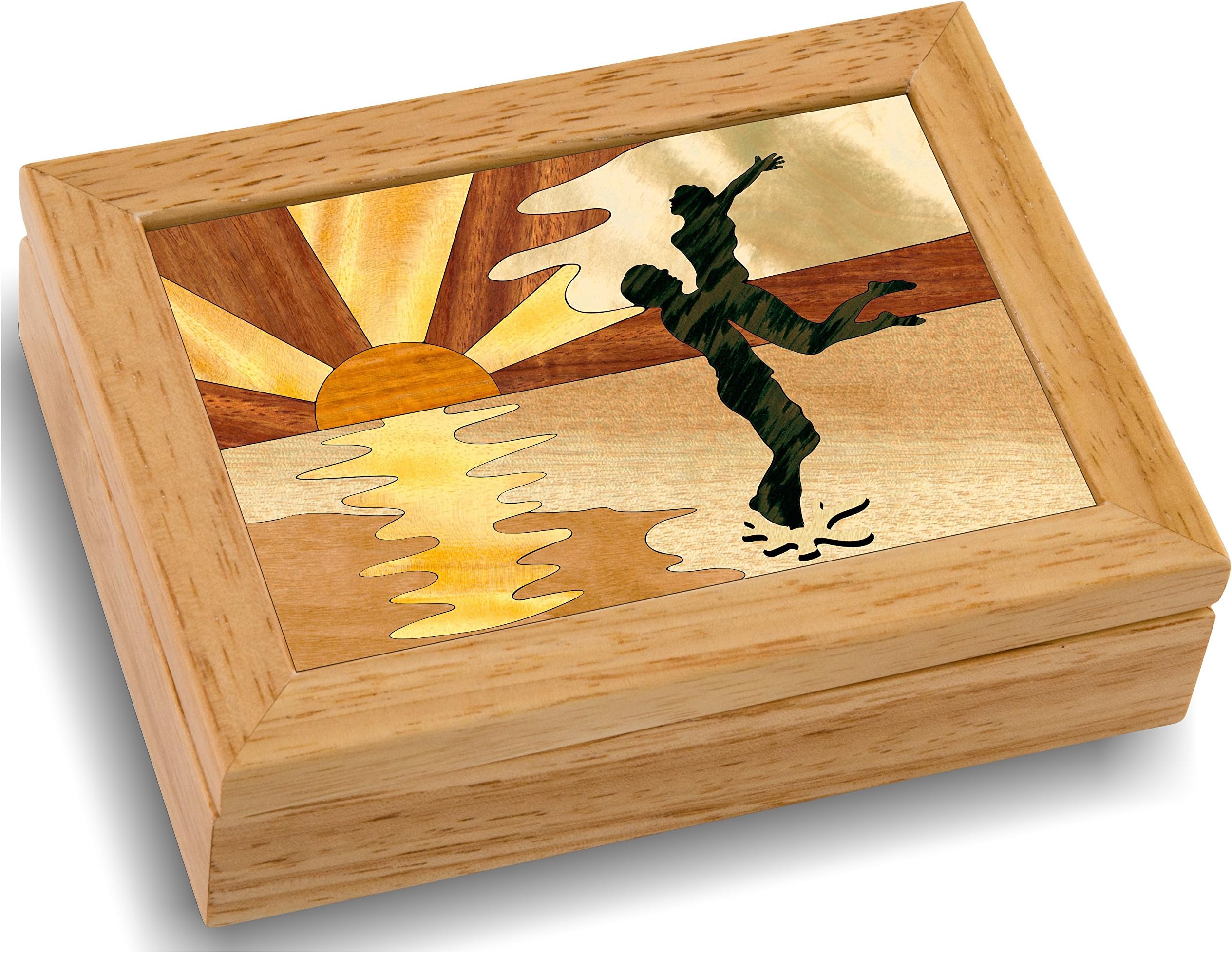 MarqArt Wood Art Sunset Box-Handmade USA -Unmatched Quality -Unique, No Two are the Same -Original Work of Wood Art. A Couples Gift, Ring, Trinket or Wood Jewelry Box (#4142 Couples Sunset 4x5x1.5)