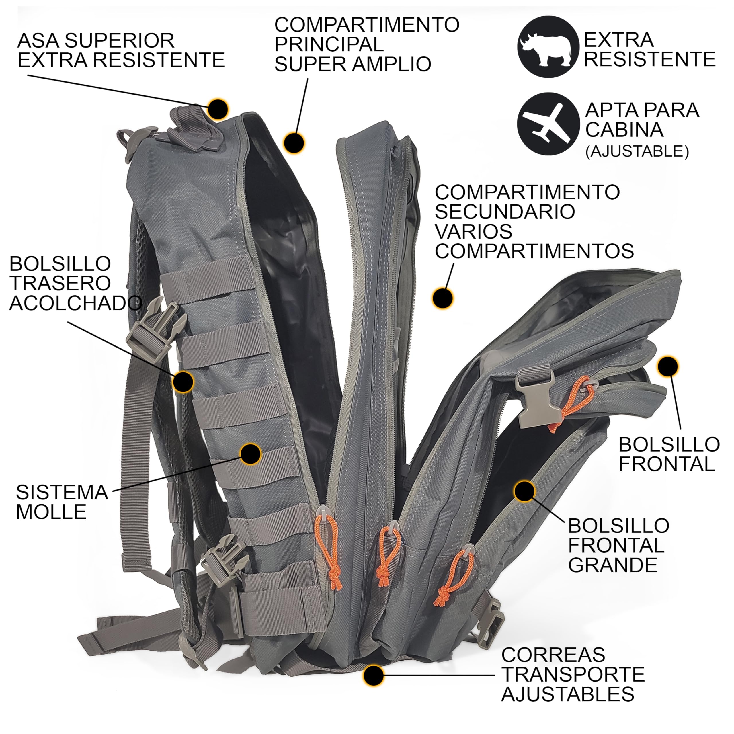 Mochila Viaje Militar Táctica 45L Crossfit Múltiples Bolsillos Resistente 900D Mochila Hombre Gimnasio Fitness Senderismo Sistema Molle Impermeable Gran Capacidad para Viajar (GREY)