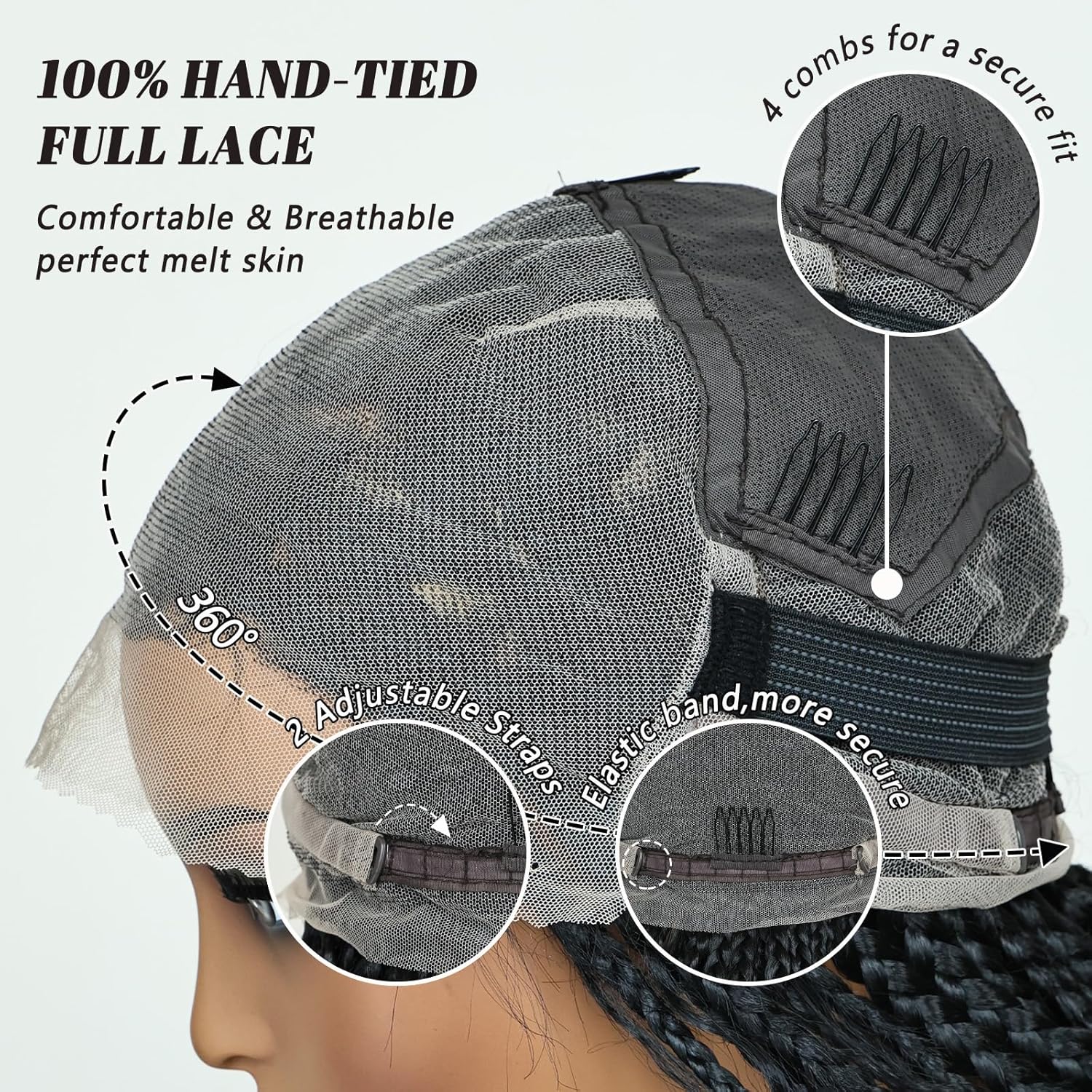 Triangle Knotless Braided Wig 32 Inch Boho Box Braid Wig with Curly Hair Natural Black Wavy Synthetic Braided Single Full Lace Wigs