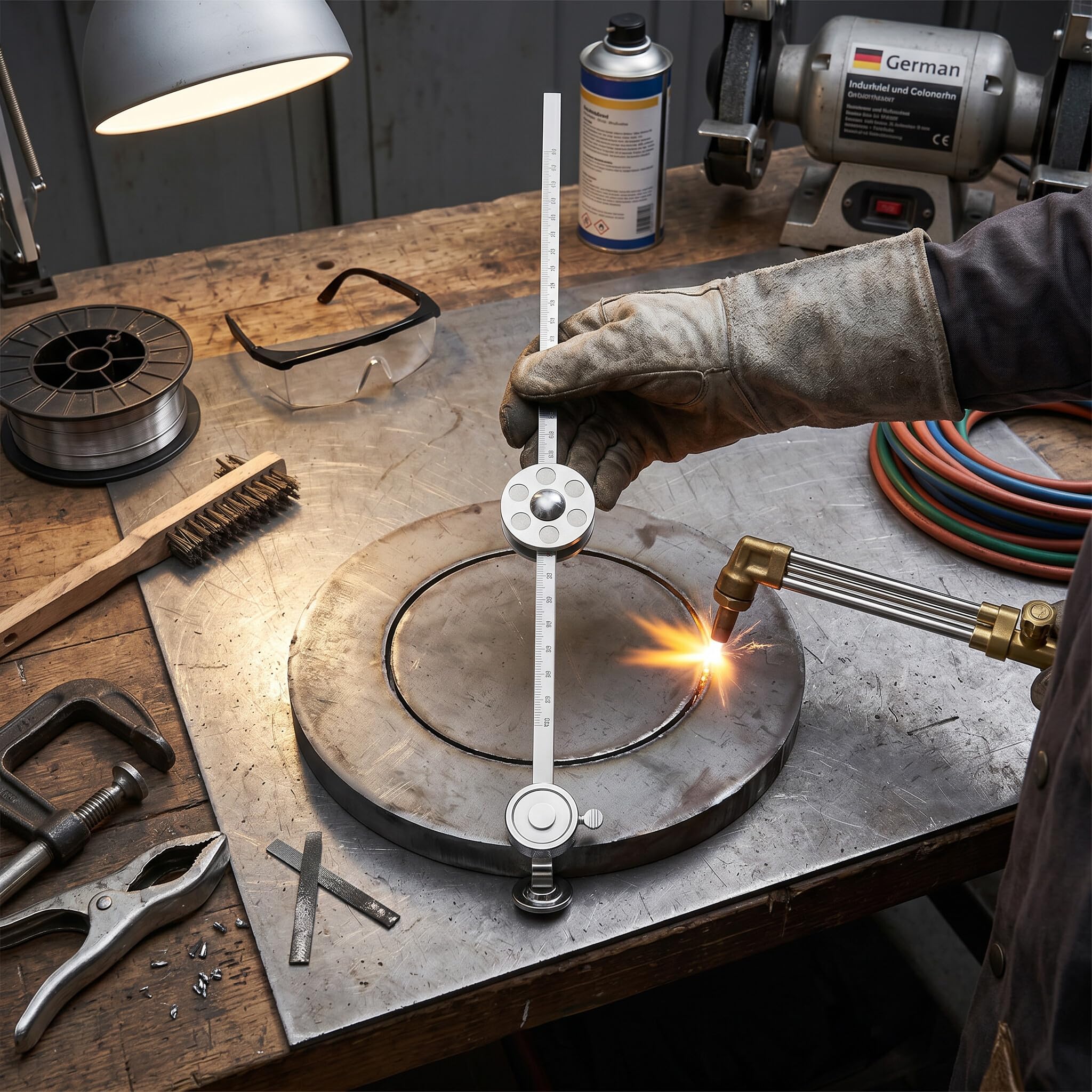 Ejoyous Torch Compass Roller Guide, Acier Inoxydable Outil de Soudage et de Découpe à L'Oxygène, Compas à Rouleau avec Échelle pour Soudure et Découpe, pour Chalumeau de G