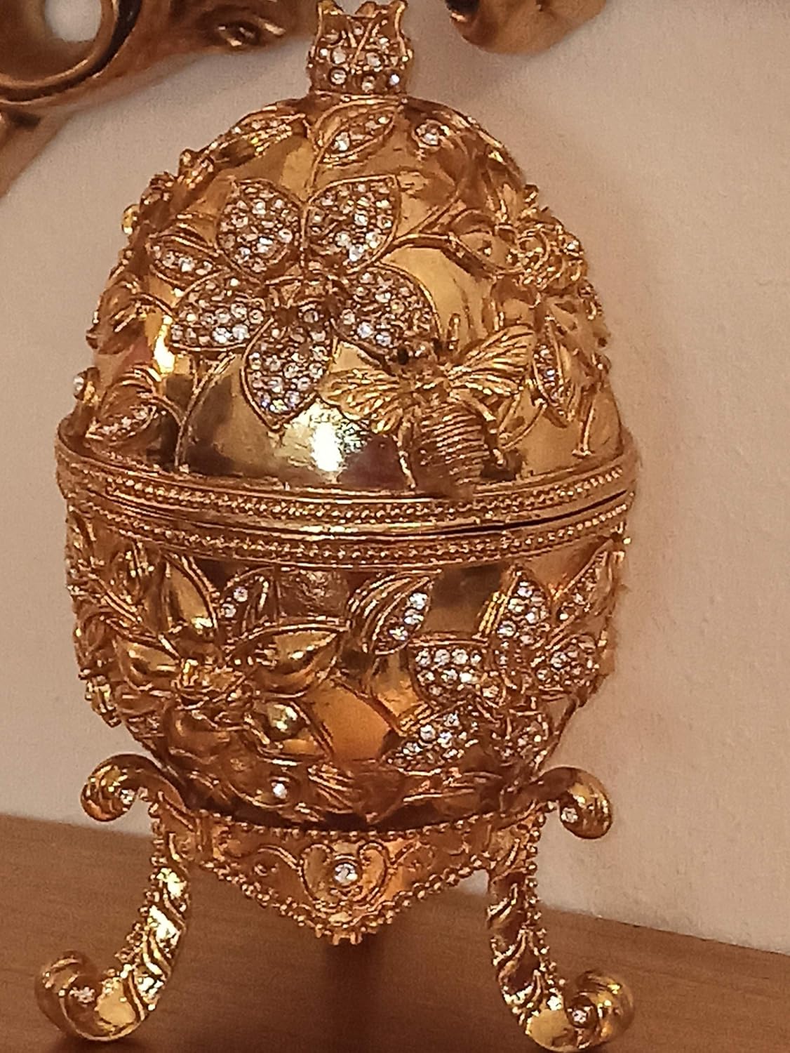 24kGOLD Pomegranate Jewelry box FABERGE egg HANDMADE 10ct Austrian Diamonds + Matching 2ct bracelet Mother in law birthday gifts for wife sister Friend Teacher Luck Eternity Happiness Love Gift