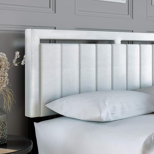 Miniatura 5 de Boyd Sleep Beaumont - Cama de plataforma tapizada con cabecero, base de colchón con 14 soportes de listones de madera, no requiere somier, piel