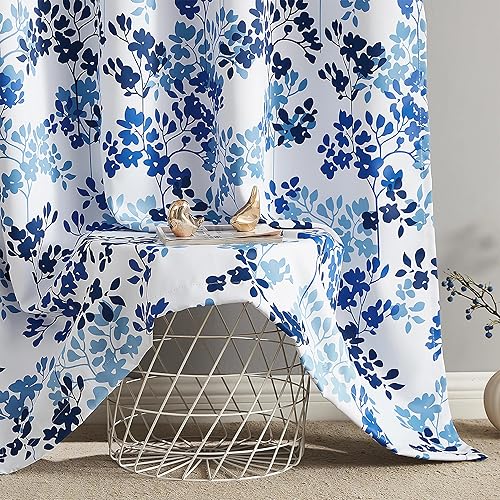 Miniatura 4 de Metro Parlor Cortinas opacas de campo azul marino de 84 pulgadas de largo para dormitorio, sala de estar, estampado floral en tratamientos de