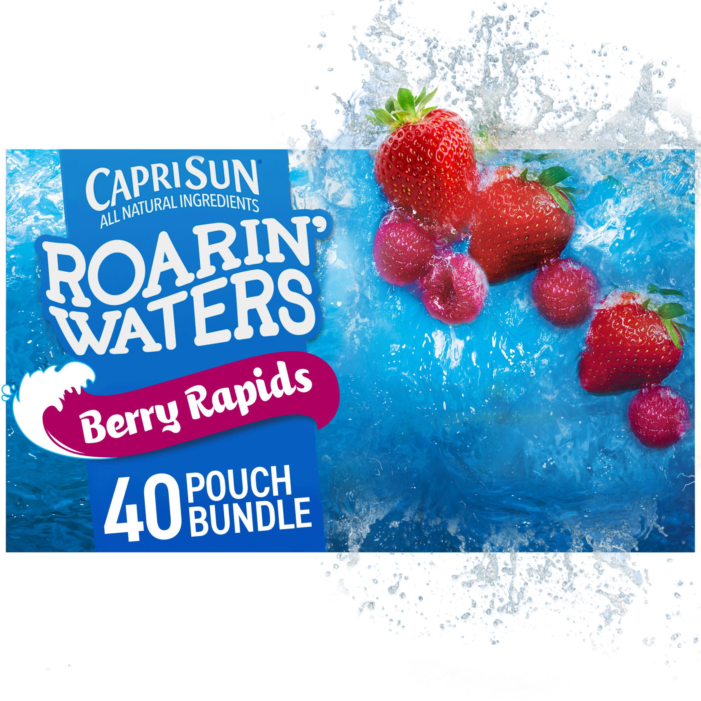 Capri Sun Roarin' Waters Beverage, 40 ct Pack, Berry Rapids | for School Lunches and On-the-Go Hydration, All Natural Ingredients, No Artificial Colors, Flavors Or Preservatives