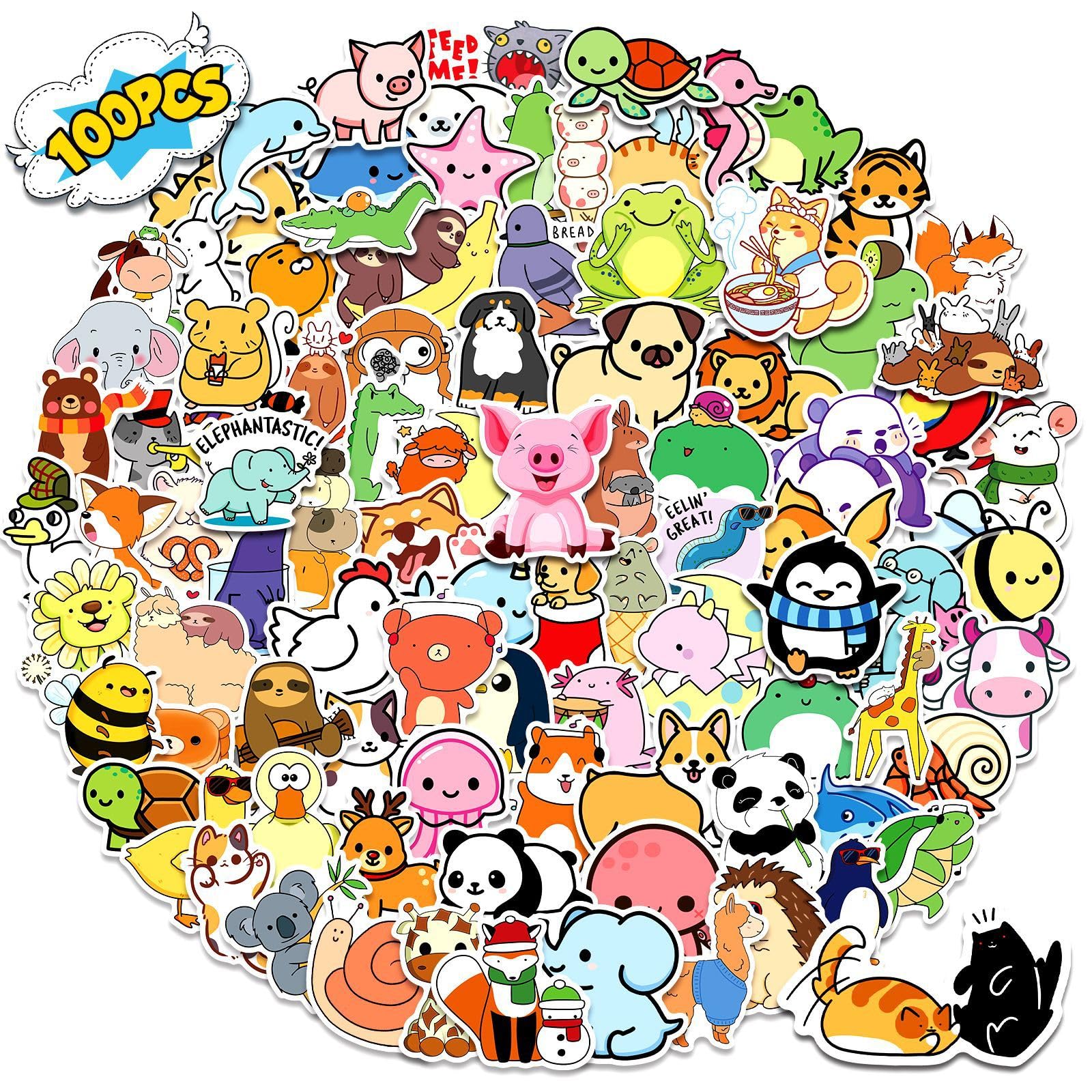 Adkumil Cartoon Animal 100Pcs stickers Vinyl Skateboard Cool Stickers no Repeat Stickers Notebook Stickers Guitar Trolley case Stickers Waterproof Graffiti Stickers The Teen Boys and Girls