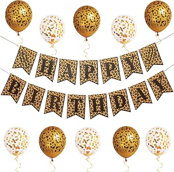 Pirese Cheetah Happy Birthday Banner Cheetah Birthday Decorations, Leopard Party Decor, Safari Theme Party Supplies, Animal Print Party
