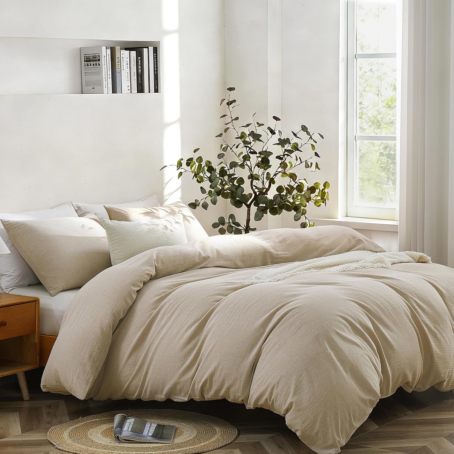 Oli Anderson King Duvet Cover, Cotton Linen Blend, 3 Pieces, Linen Brown | Soft Breathable, Home Bedding Set, Comforter Cover, Zipper Closure, 8 Corner Ties, All-Season Comfort