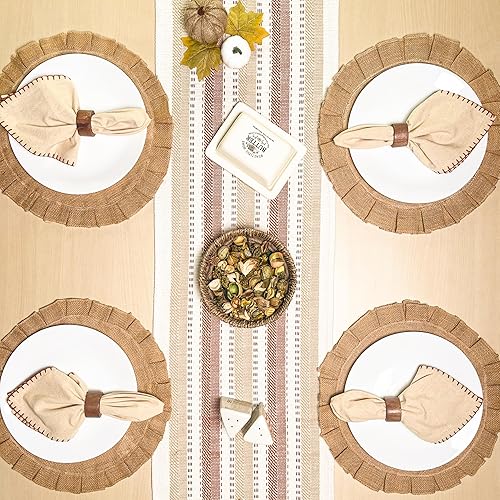 Miniatura 7 de CHARDIN HOME Camino de mesa de algodón reciclado marfil, beige y óxido, caminos de mesa tejidos a mano con flecos anudados, 14 x 72 pulgadas, ideal