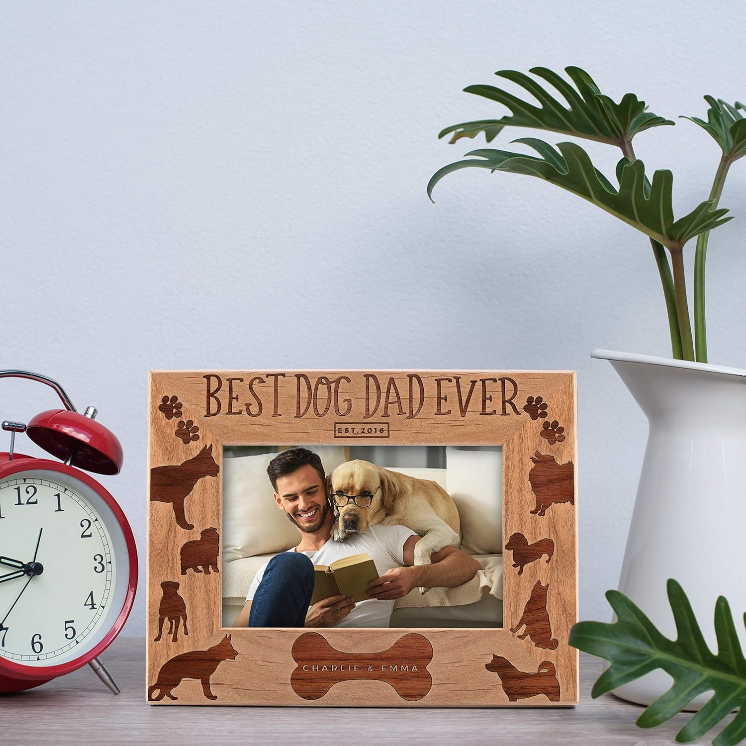 Best Dog Dad Ever, Personalized Picture Frame | 4x6 | Custom Engraved Frame w Name & Year - Dog Father Gifts, Dog Owner Gifts D#9