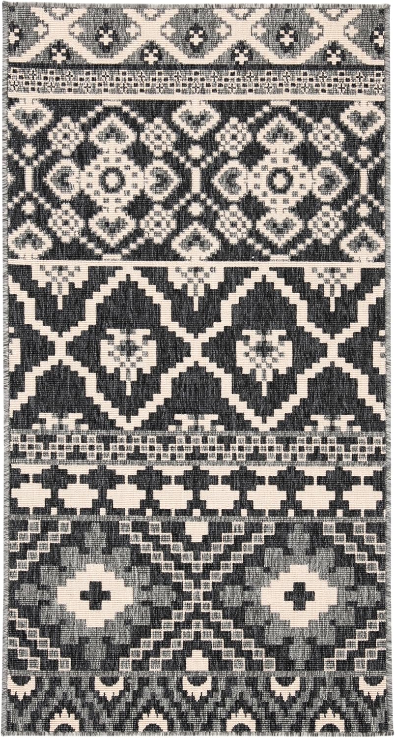 SAFAVIEH Washable Rug Outdoor Veranda Collection - 2'7" x 5', Grey & Beige, Non-Shedding & Easy to Clean, Ideal for Patio, Backyard, Mudroom (VER097-3435)