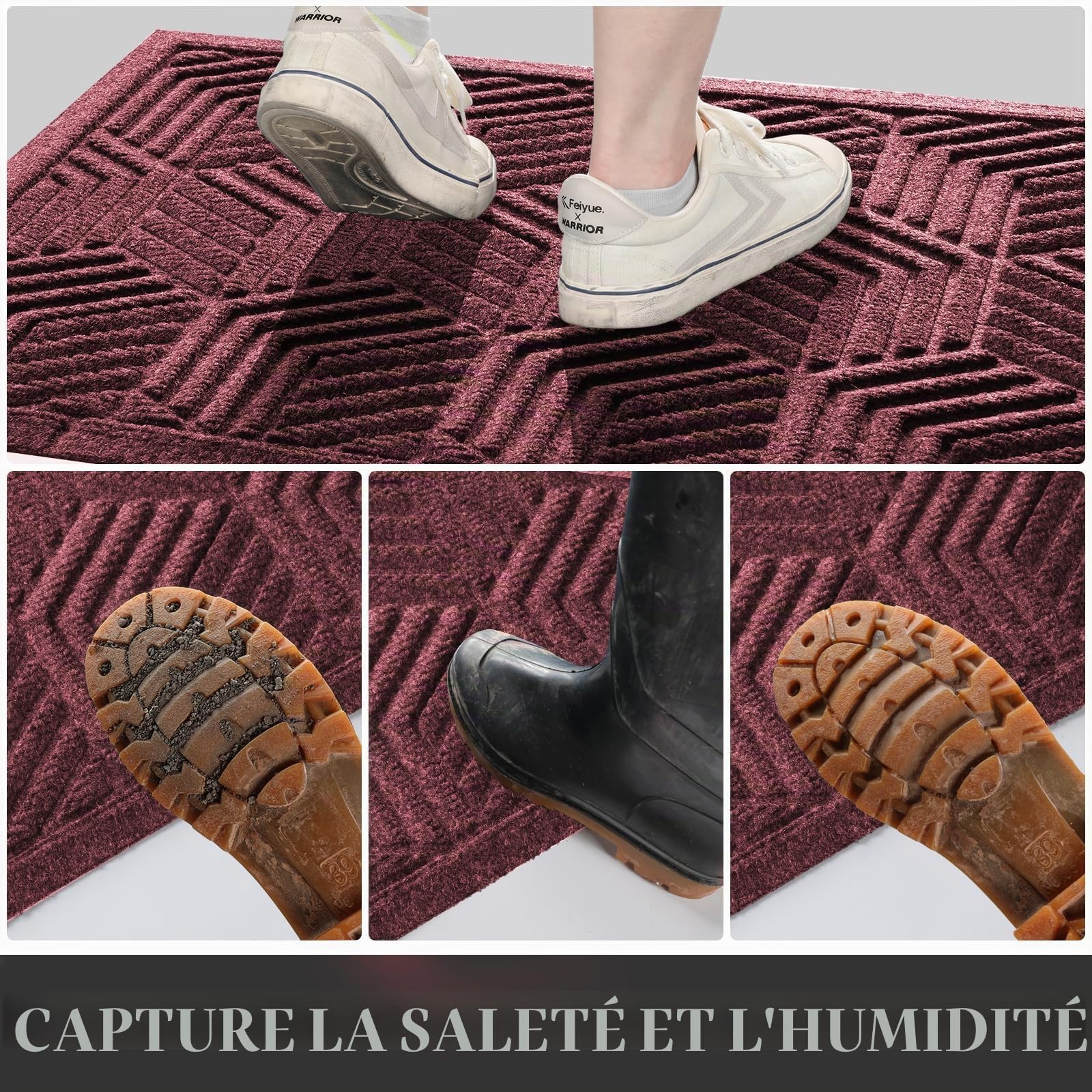 Yimobra Tapis de sol, anti-salissures, pour l'intérieur et l'extérieur, antidérapant, lavable et résistant aux intempéries, pour entrée et extérieur, 120 x 80 cm, rouge