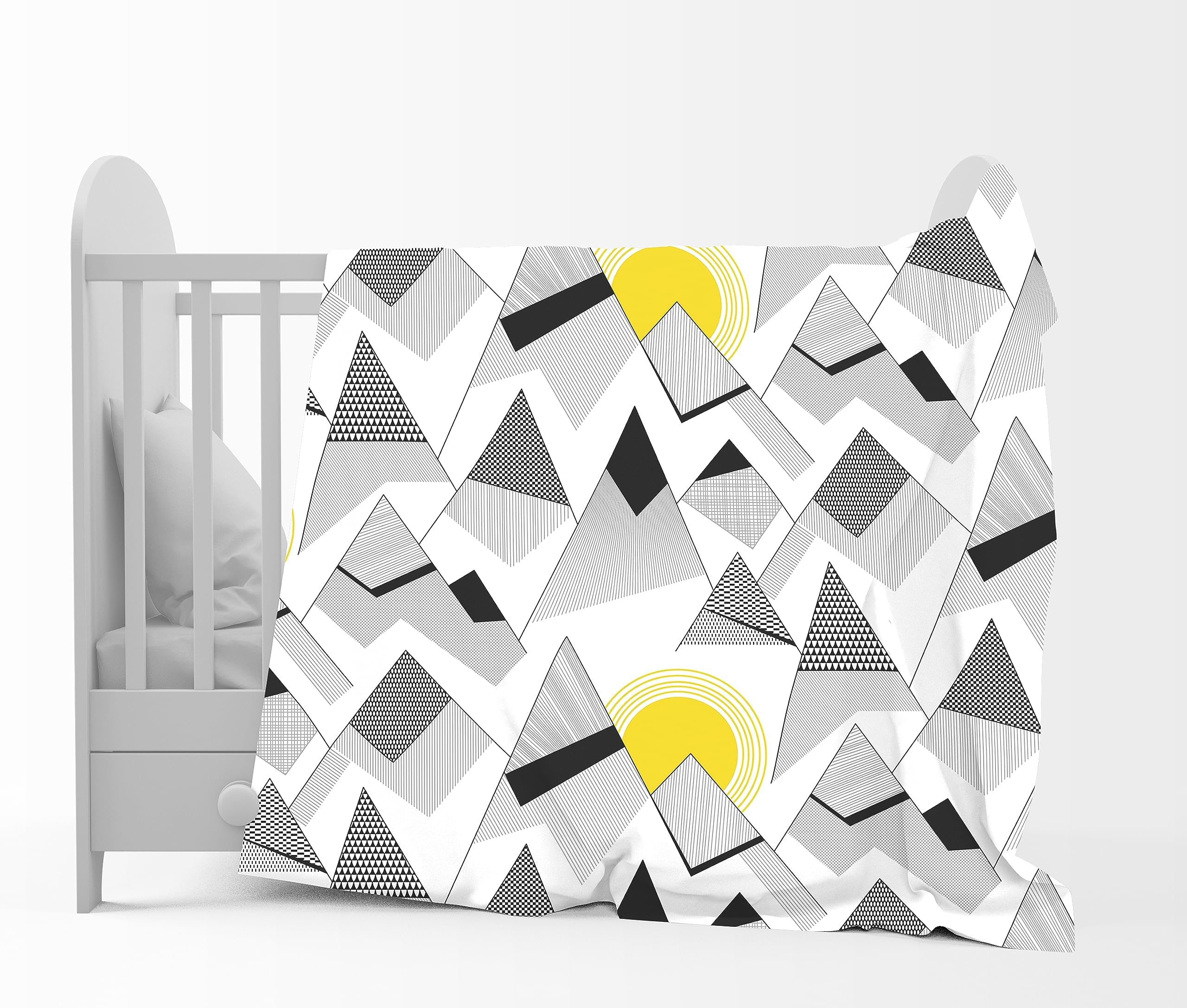 Divine Casa 120 GSM Microfiber Single Kids Dohar (0-4 Years) | Soft & Lightweight Throw Blanket | Cozy & Breathable | All-Season Comfort | 140 x 100 CM | Geometric Triangles Pattern | Black & White-image-9