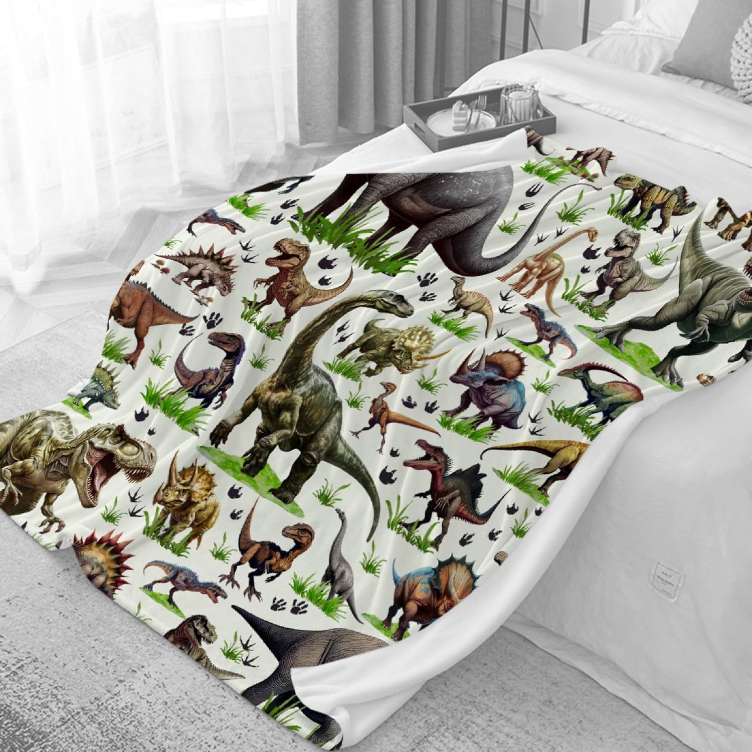 Dinosaur Blanket Gifts, Ultra Soft Flannel Blanket for Boys Girls, Dino Throw Blanket Home Decor for Couch Sofa Bed for All Season, Gifts for Dinosaur Lover,60"x80"-Adults/Queen Size