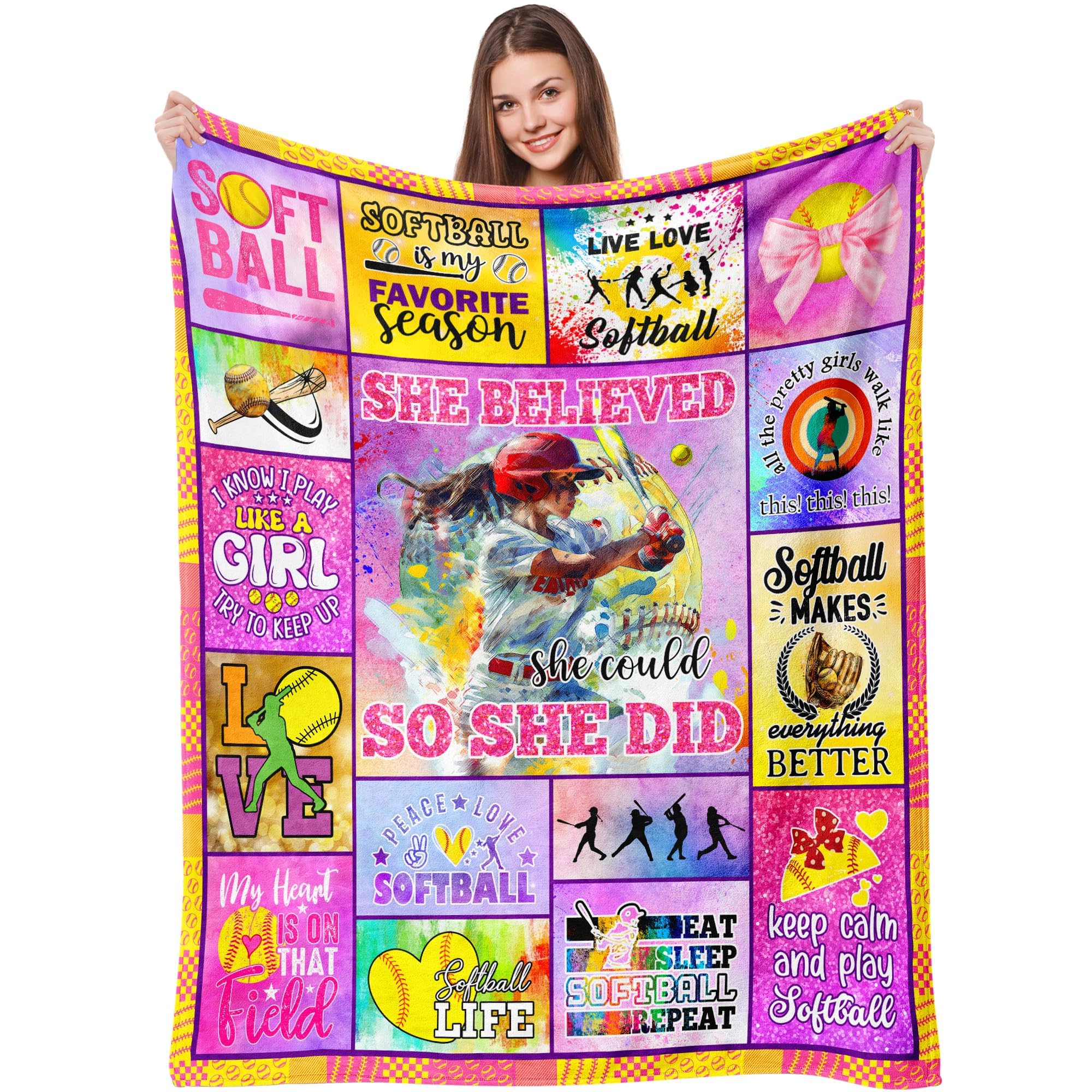 Velivn Softball Blanket - Gifts for Girls 12-14, Coach Gifts, Players, Lovers - 60