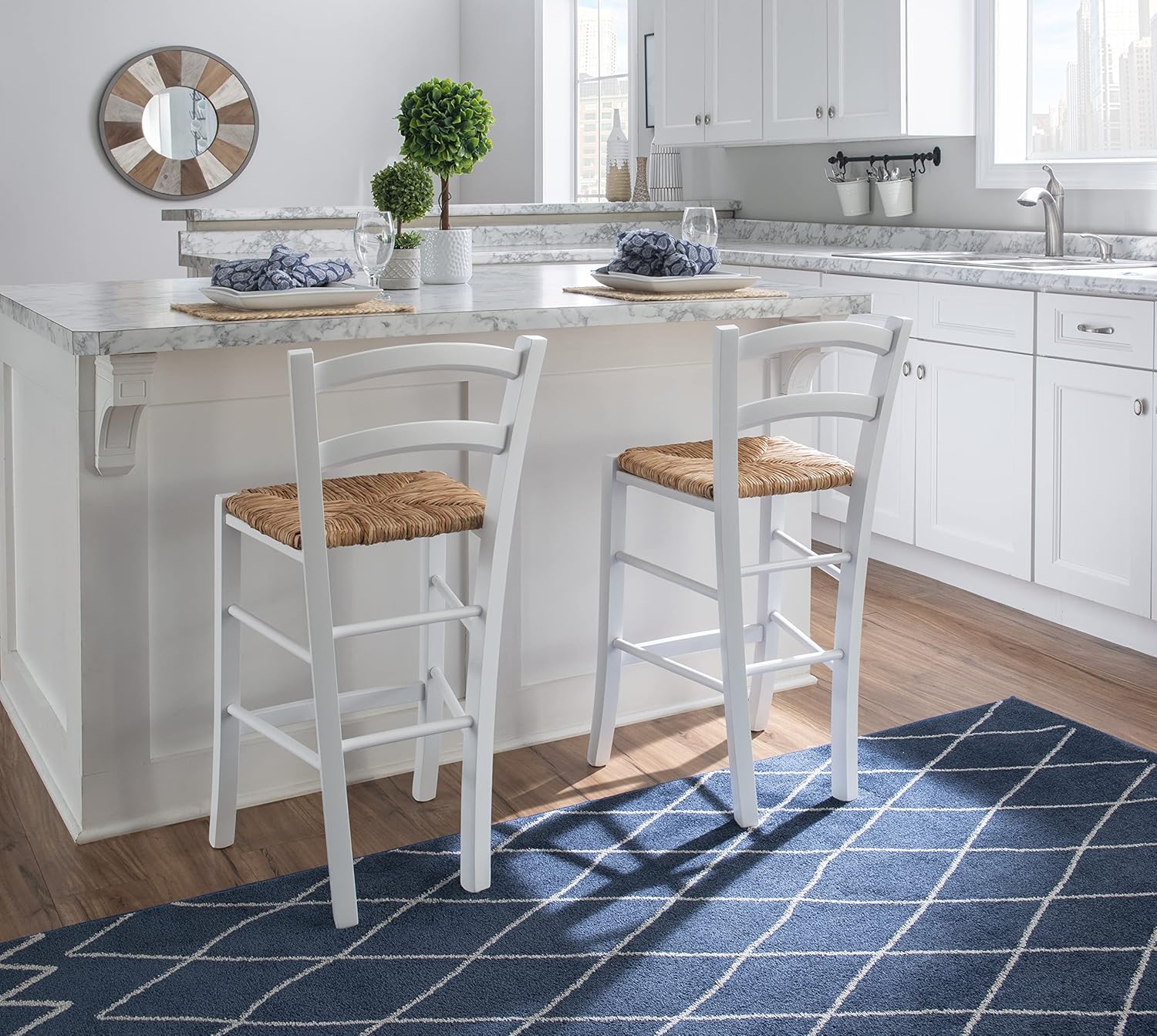 Linon 24" White Set of 2 Brasco Stool, Counter Height