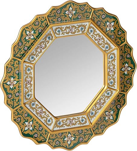 NOVICA Espejo de pared de madera y vidrio pintado inverso, verde, estrella verde