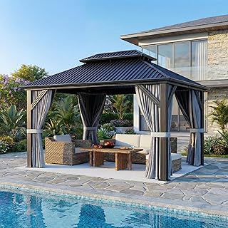 10'x12' Gazebo Hardtop Gazebo, Aluminum Pergola with Double Galvanized S...