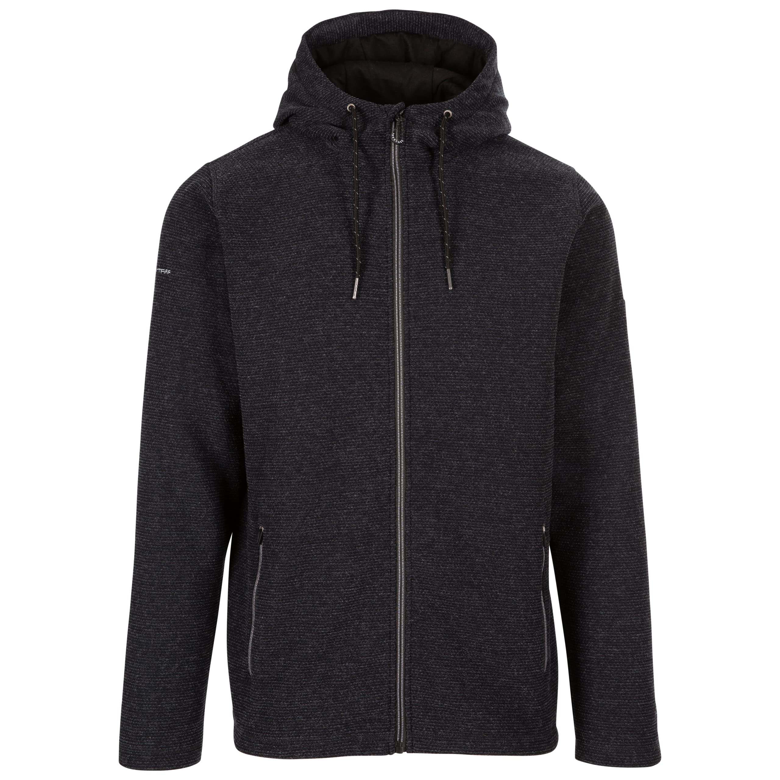 Trespass Men's Black Marl Fleece Hoodie Sheelane - Full Zip Hoodie, Knitted Marl Fleece Hooded Top, Lightweight Zippy Jumper With Pockets, Casual Walking Hiking Trekking Hoody