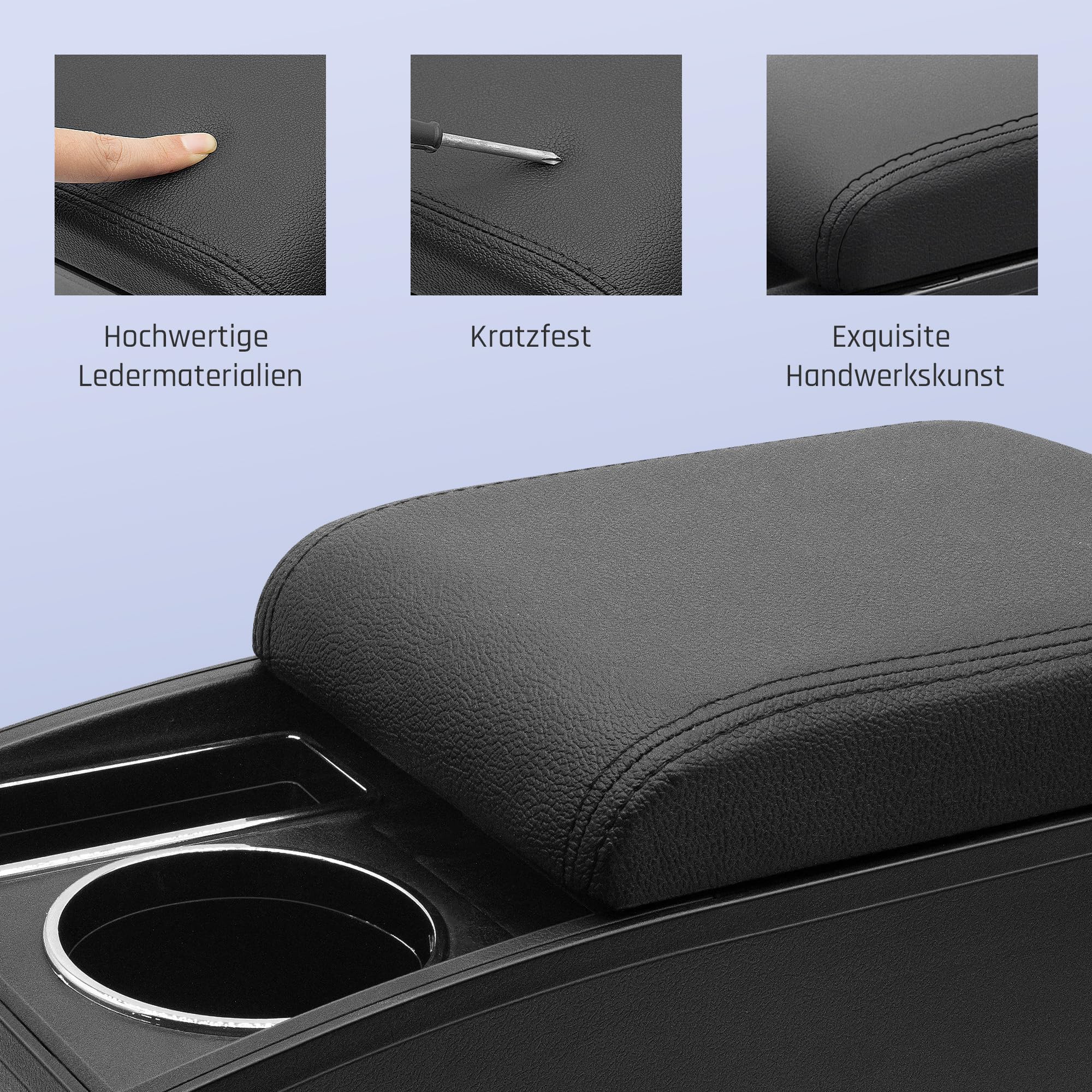 Auto Armlehnen für Fiat 500 2012-2026 Mittelarmlehne | Zweistufiger Stauraum, Mit Getränkehalter, Einfache Montage, PU-Leder,Gilt nur für Bestimmte Modelljahre, Schwarze Nähte