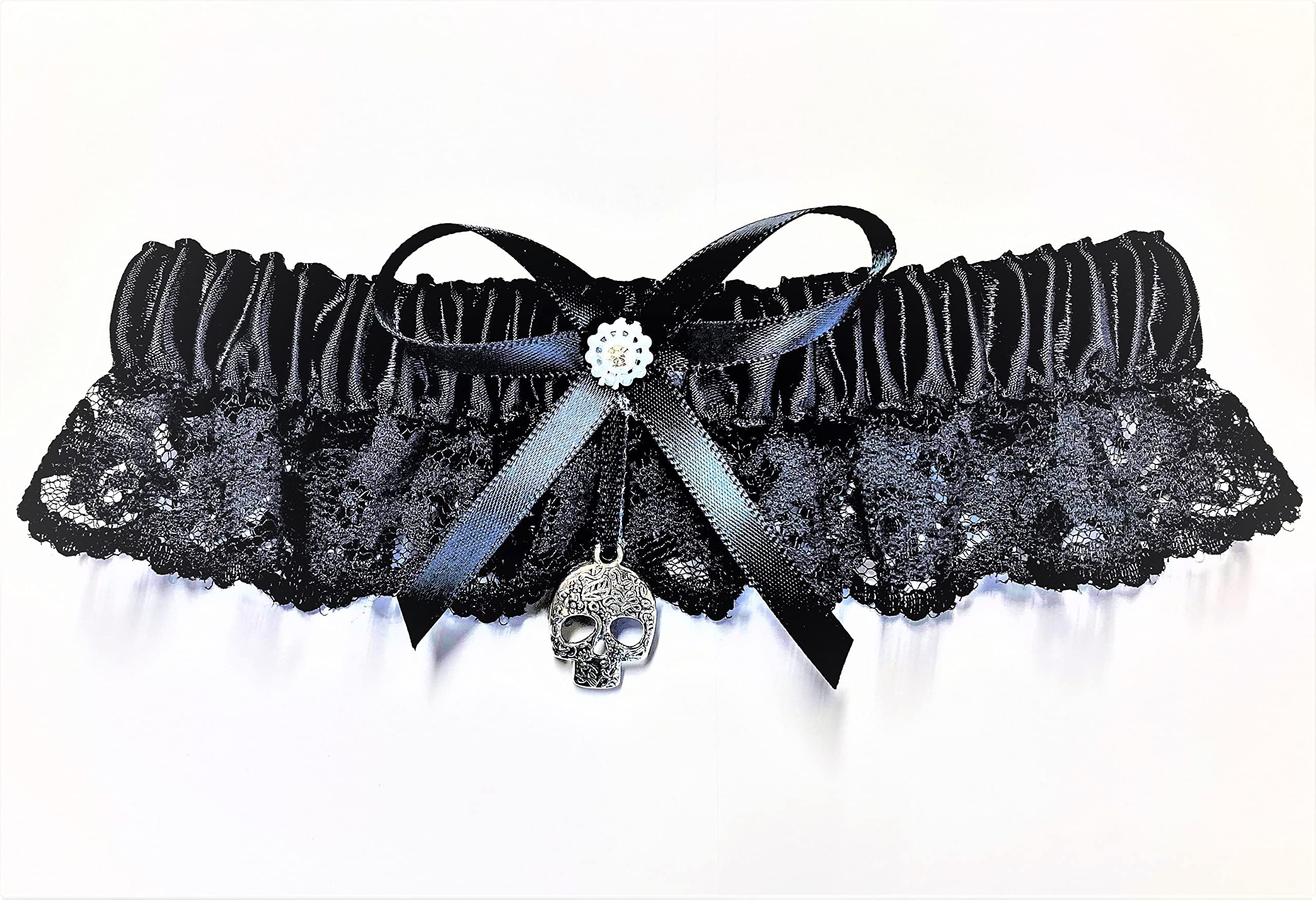 Wedding Party Ceremony Gothic Bridal Garter Sugar Skull Black