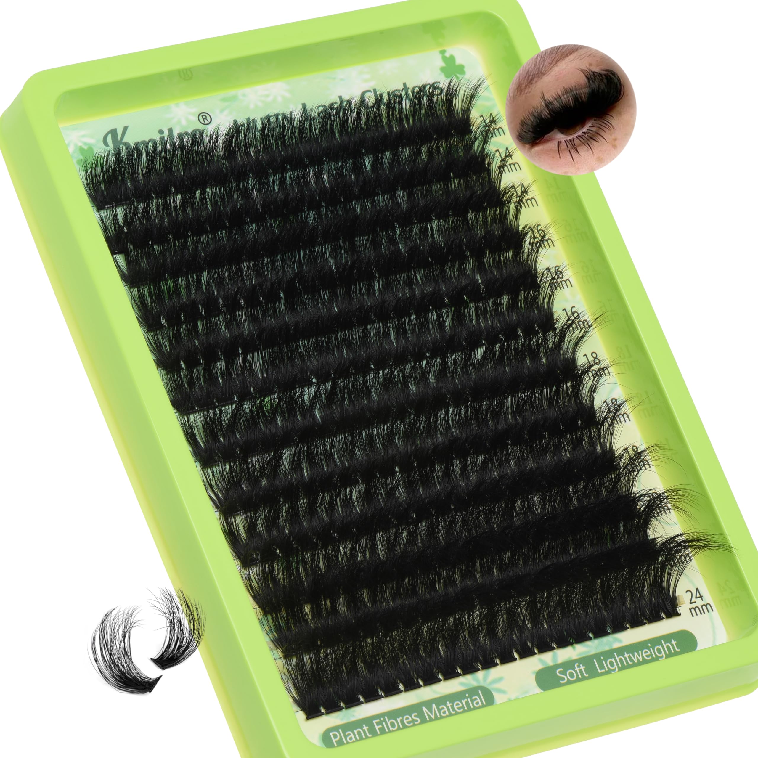 Kmilro Lash Clusters 14-24mm Thick Long Cluster Eyelash Extensions 180D D C Volume Eyelash Clusters 240pcs Individual Lashes Soft Wispy False