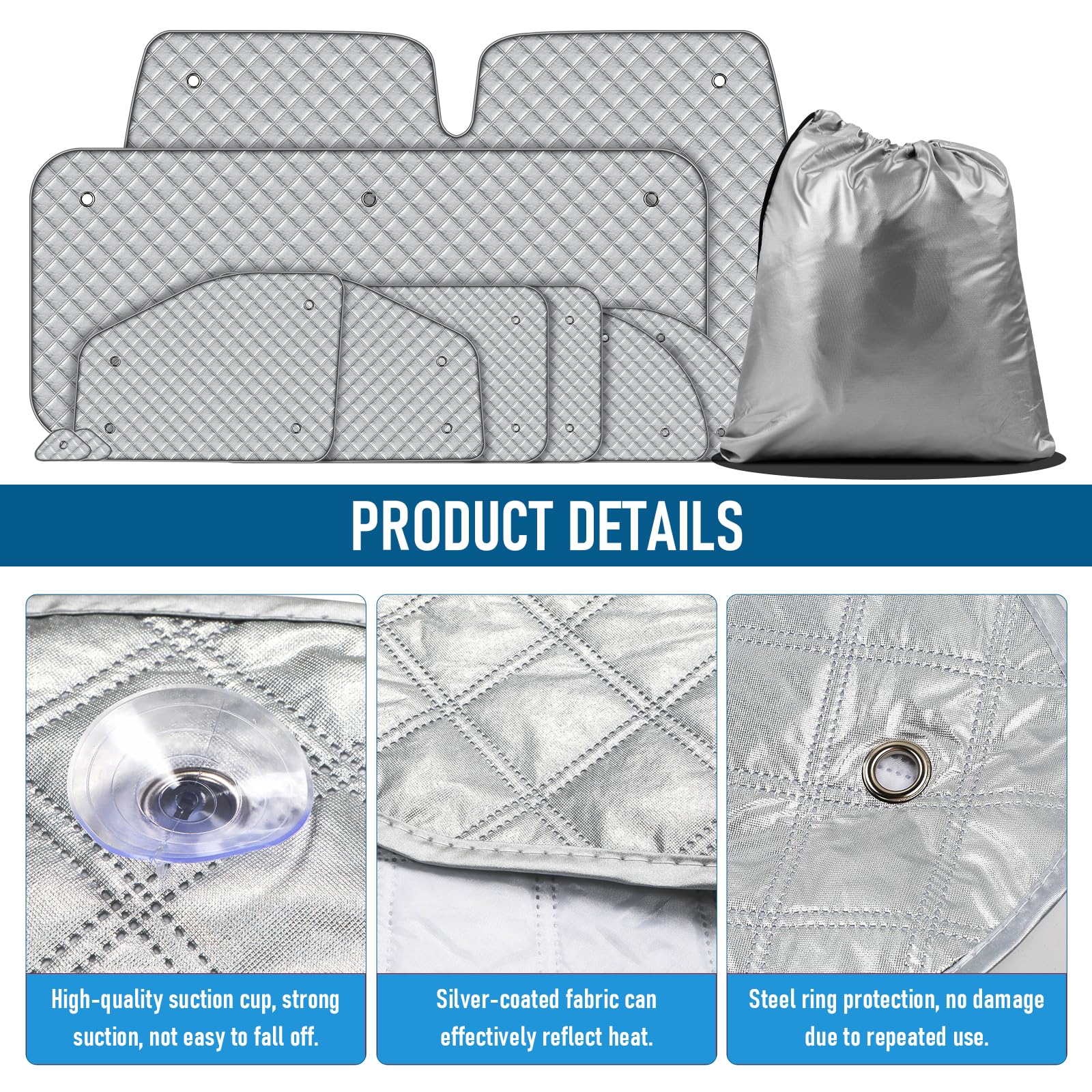 10-teiliges Thermo-Rolloset für VITO II W639/Viano LWB L2 2003-2014, Sonnenschutz-Set, Windschutzscheibenabdeckung, Sommer-UV-Schutz und Schutz