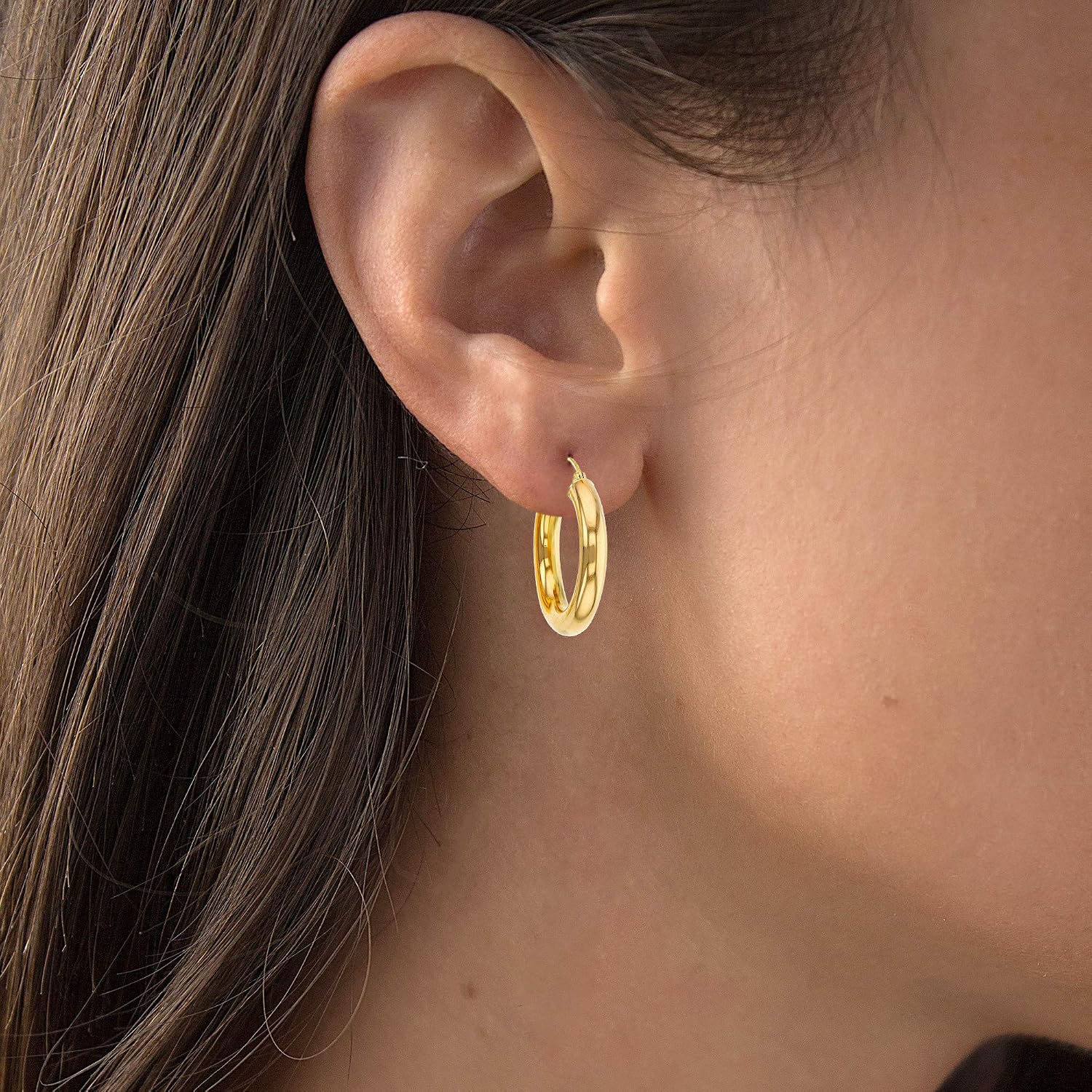 14k Yellow Gold 5mm Solid Polished Round Hoop Earrings for Women | 5mm Thick Classic Round Hoop Earrings | Shiny Polished Hoop Earrings, 20mm-90mm