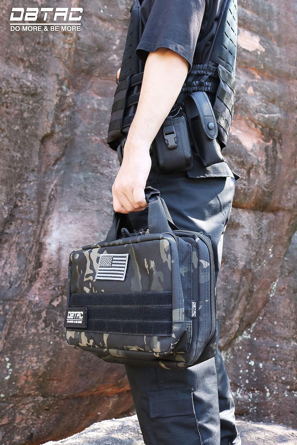 DBTAC Concealed Carry Sling Bag Small (Black Camo) + Range Bag XS Size (Black Camo), Lockable Zipper, Durable Material, Compact Design