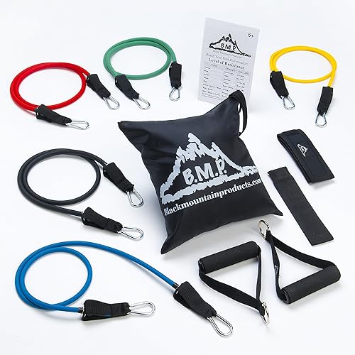 Vista 3 de Black Mountain Products Juego de bandas de resistencia con anclaje de puerta, correa de tobillo, tabla de ejercicios y funda de transporte, 48