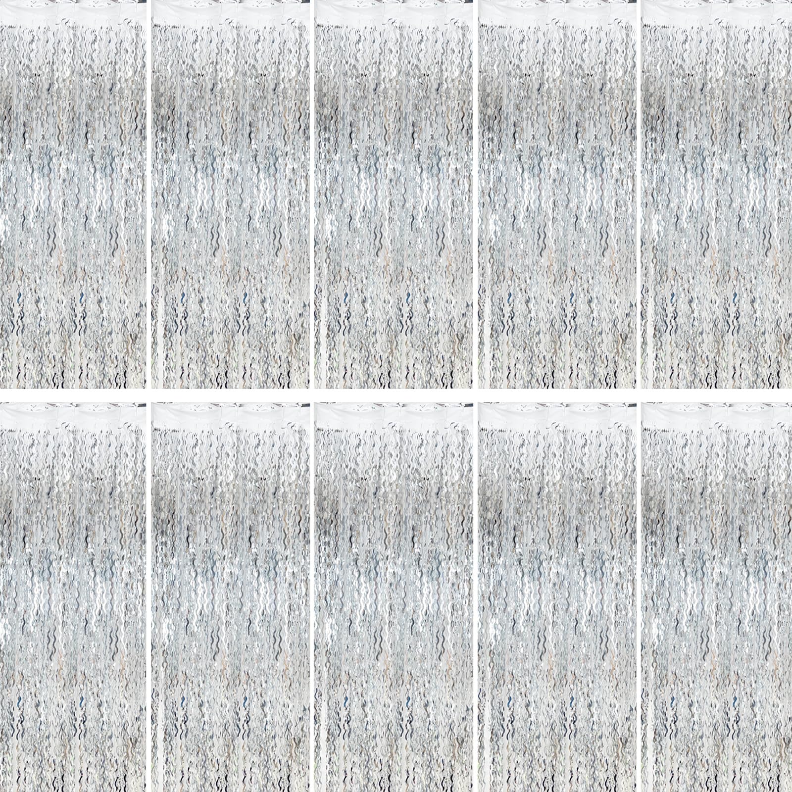 Silver Birthday Party Decorations 10pcs Silver Streamers Foil Fringe Backdrop Curtains Photo Booth Props Prom Decorations for Bachelorette, Engagement
