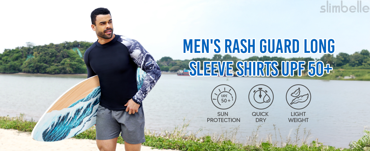 SLIMBELLE T-Shirt Compression Homme UPF 50+ Manches Courtes - Rashguard Surf Natation Pêche Randonnée Bleu