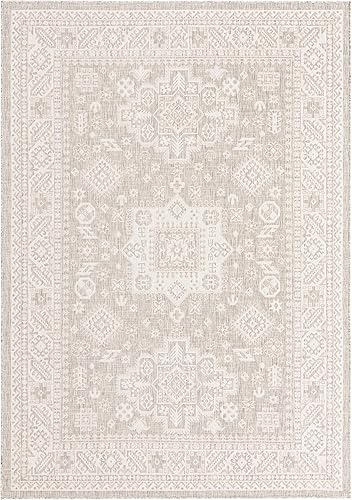 Miniatura 324 de Rugs.com Outdoor Aztec Collection Alfombra – 4 x 6 pies alfombra de tejido plano gris carbón perfecta para salas de estar, grandes comedores, planos