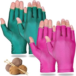 Tarpop Fingerless Compression Gloves for Knitting Quilting Sewing Typing - 2 Pairs Spandex Craft Gloves, 2 Colors