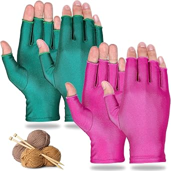 Tarpop 2 Pairs Craft Gloves Knitting Gloves for Quilting Hands Compression Fingerless Pressure Craft for Typing, 2 Colors